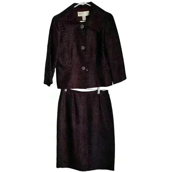 Doncaster Silk Dress Suit Size 8 Purple and Black Leopard Print - Picture 1 of 9